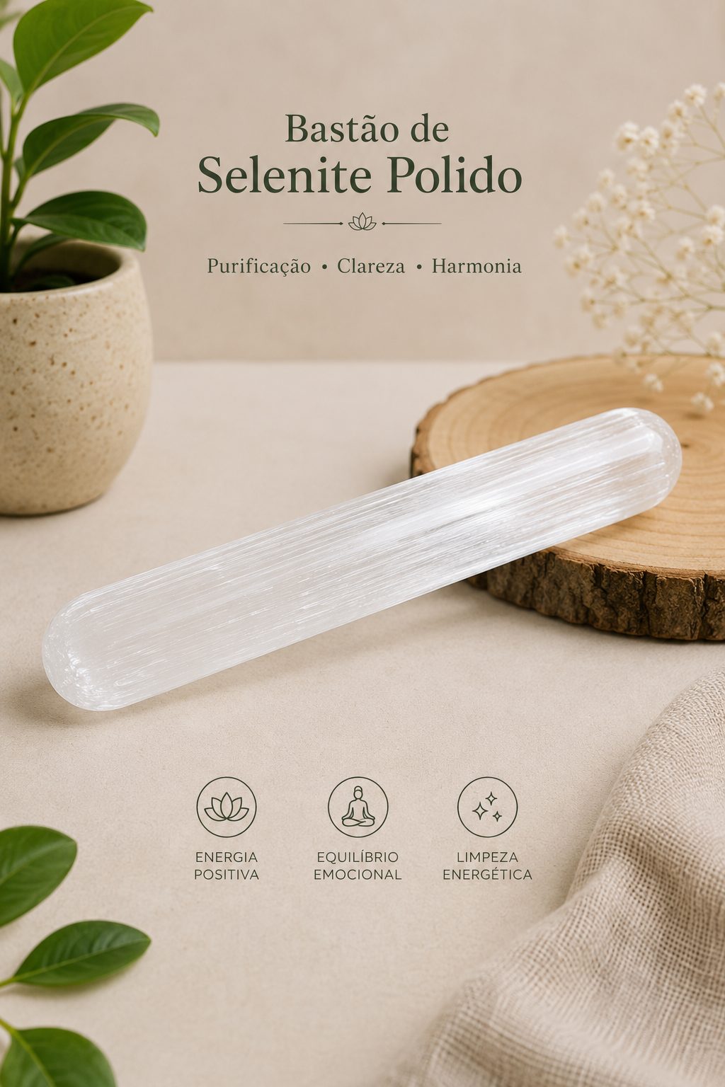 SLNT-001_bastão de selenite 15 por 2,5cm Bastão de Selenite Polido - Image 1